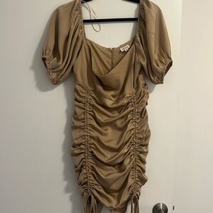 Beige Ruched mini dress